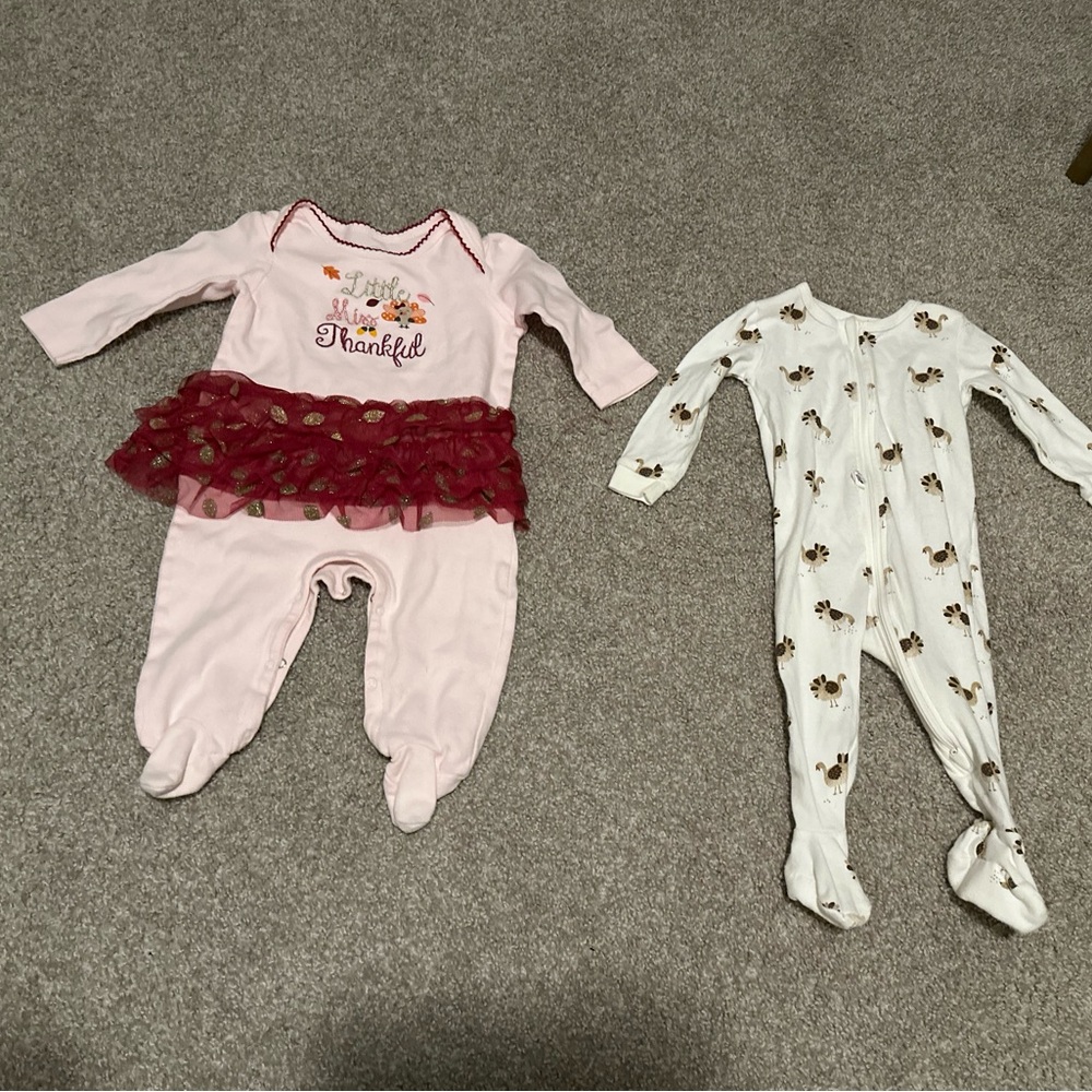 Baby girl Thanksgiving outfit and sleeper 6-9 months